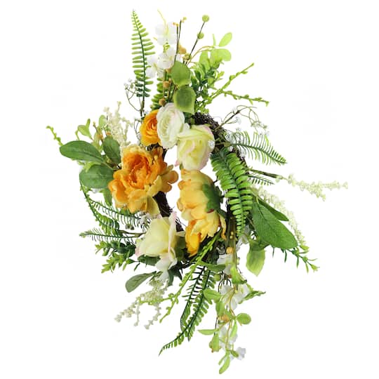 16" Orange & Cream Hydrangea & Rose Wreath